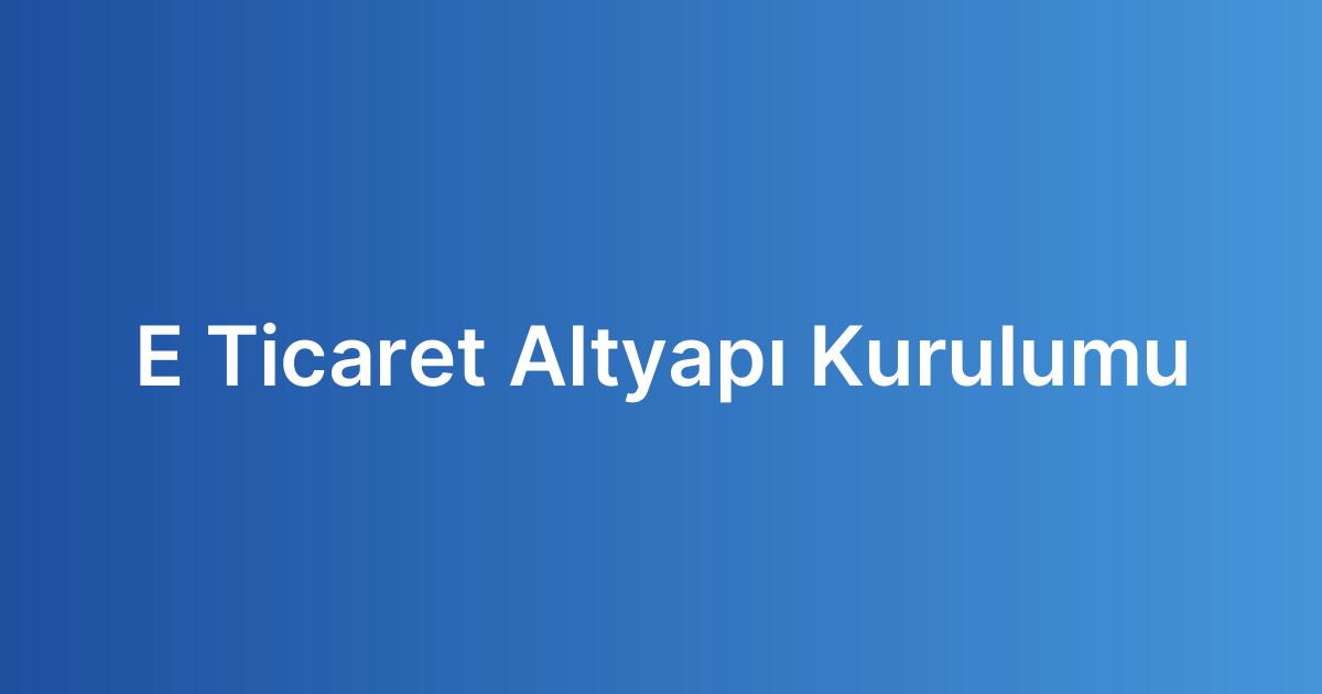 E Ticaret Altyapı Kurulumu